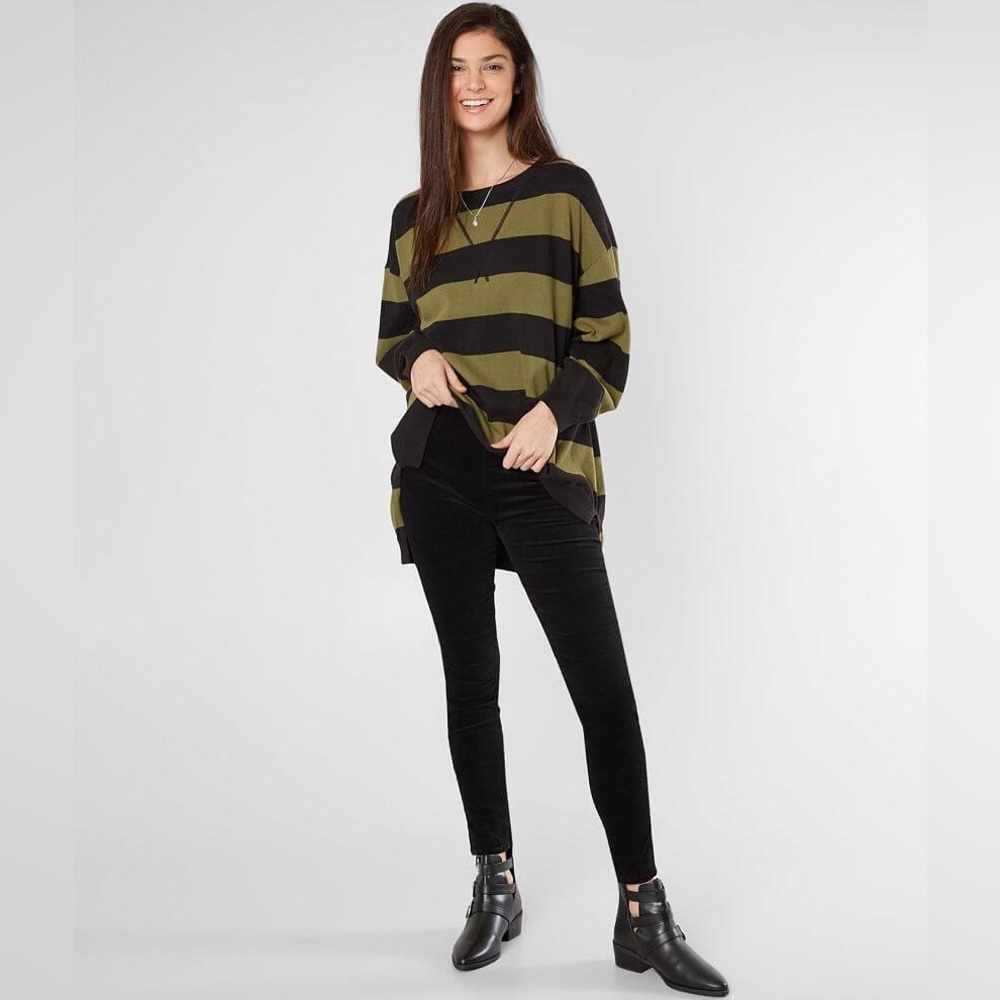 Free People Black and Tan Surfin On Your Stripes Tunic Sweater - Size XS/S - Picture 2 of 7